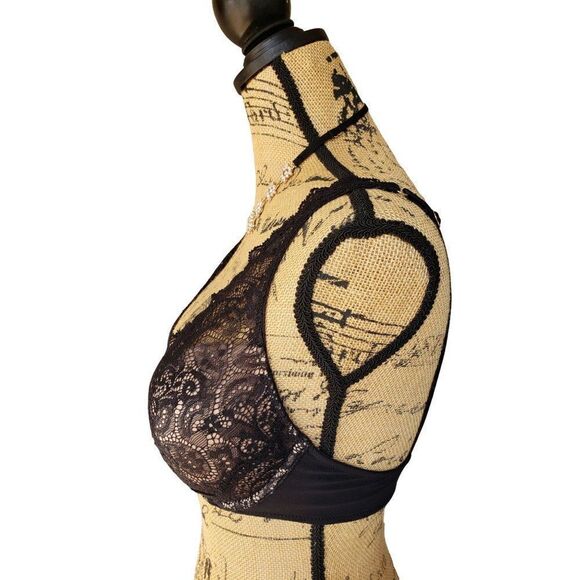 Women's Bra 32D Lace Plunge Double Push up Black Molded Sexy Bra 32D - Picture 4 of 7